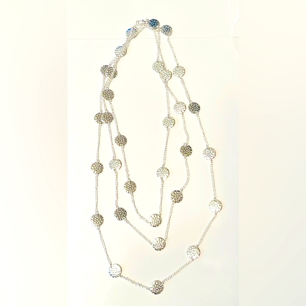 Catherines extra long 70” silver tone necklace